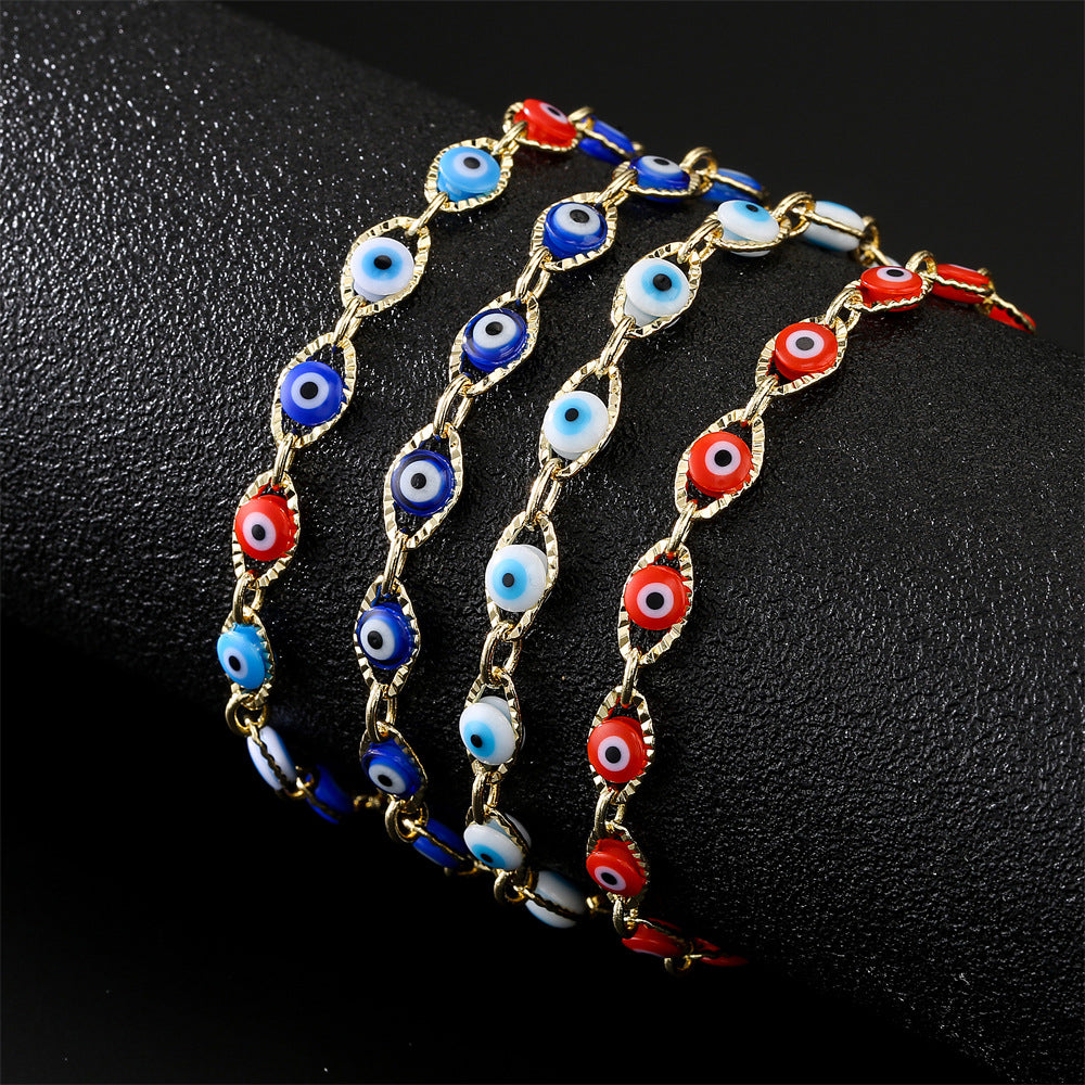 Geometric Style Evil Eye Bracelet in Copper with Gold Plating and Enamel Finish