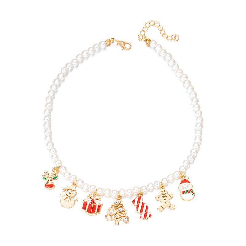Elegant Snowflake and Christmas Tree Pendant Necklace with Imitation Pearl Accents Plated Finish for Women Holiday Jewelry