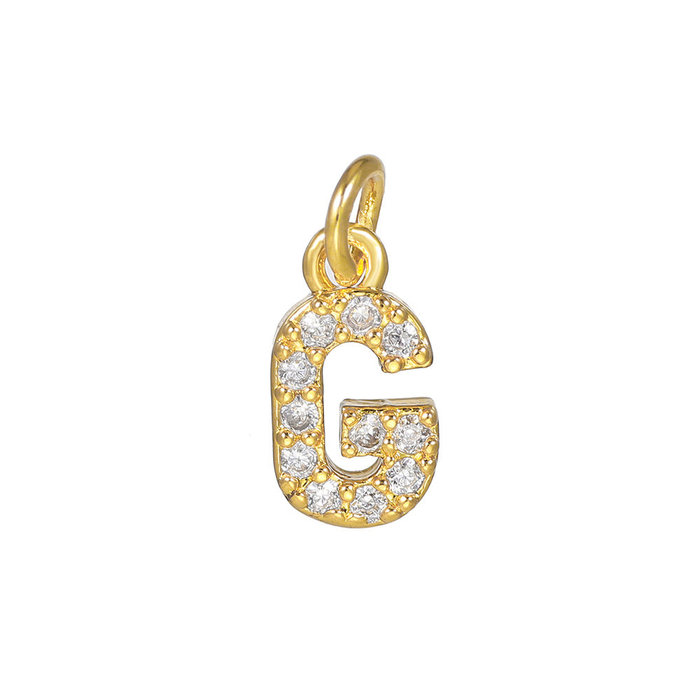 14K Gold Plated Brass Letter Pendant with Cubic Zirconia Charm Bar