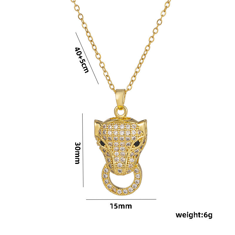 Minimalist Leopard Pendant Necklace in Titanium Steel with Micro-Pave Zirconia on O-Chain for Women