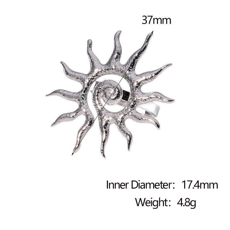 Minimalist Geometric Open Sun Ring in Stainless Steel with 18K Gold Plating for Women