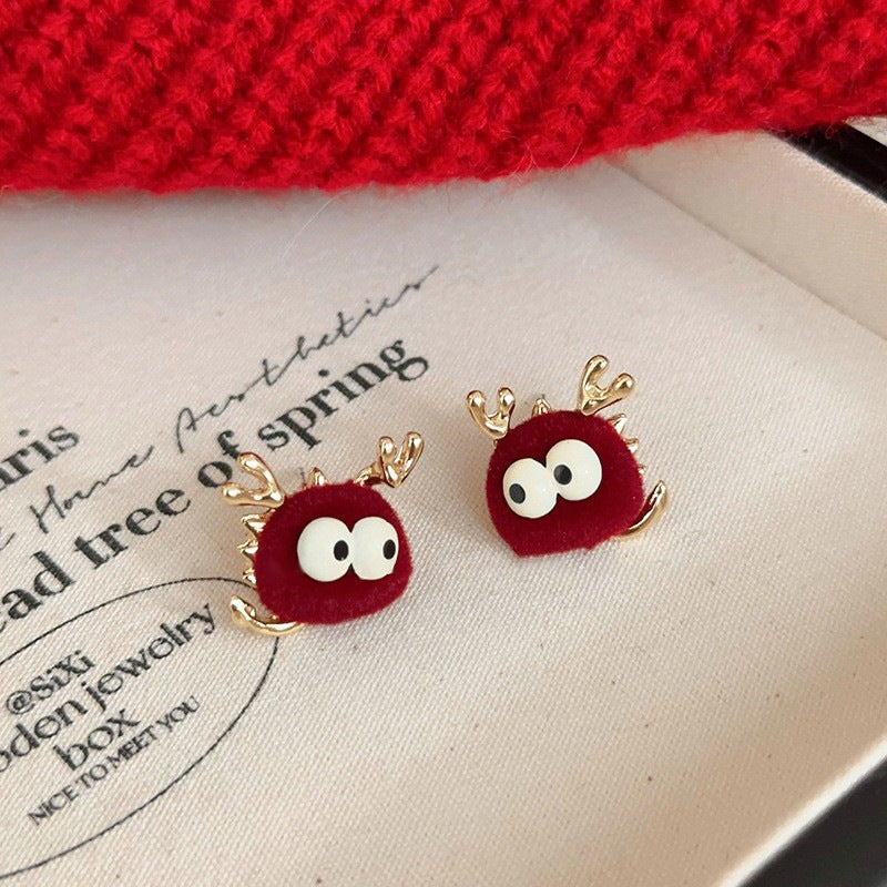 Elegant Geometric Dangle Stud Earrings for Women with Red Tassels, Alloy Base and Gold Plated Finish