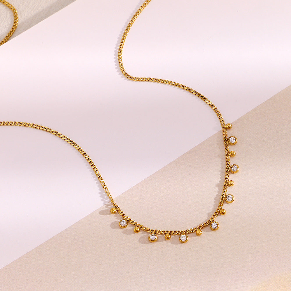 Collana con Pendente a Goccia Minimalista in Acciaio Inossidabile con Placcatura in Oro 18K e Zirconi Cubici per Donna