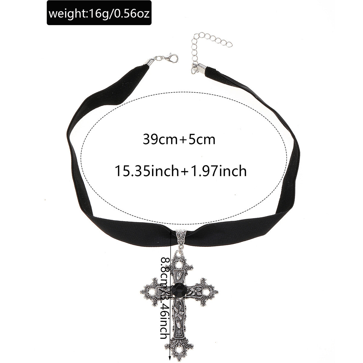 Collar con colgante de cruz estilo gótico para mujer, gargantilla floral hueca de aleación de zinc con acabado galvanizado
