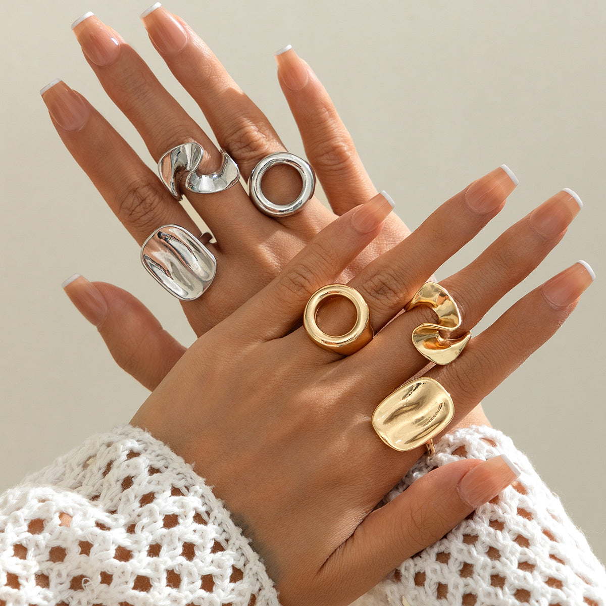 Set di anelli da donna minimalisti in lega geometrica irregolare con placcatura