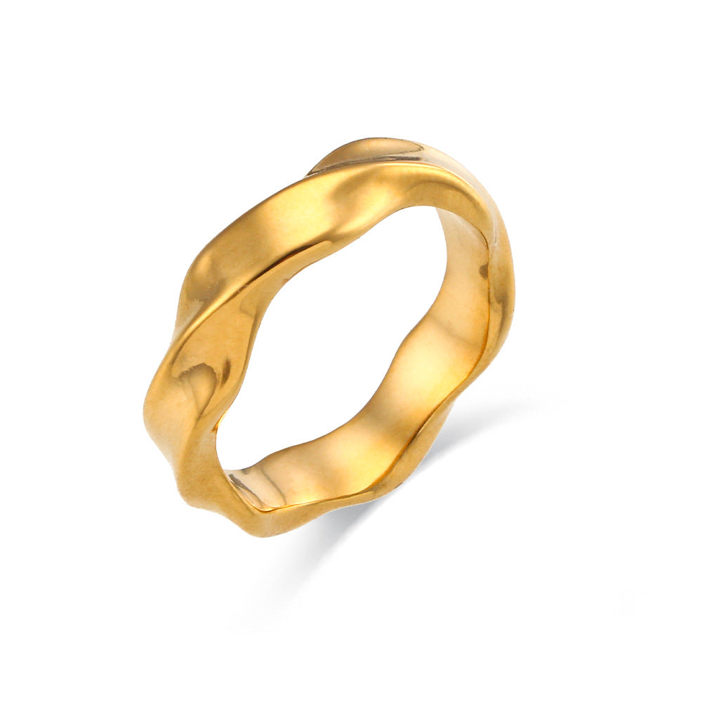 Anello in Acciaio Inossidabile con Texture a Onda Geometrica Placcato Oro 18K da Donna