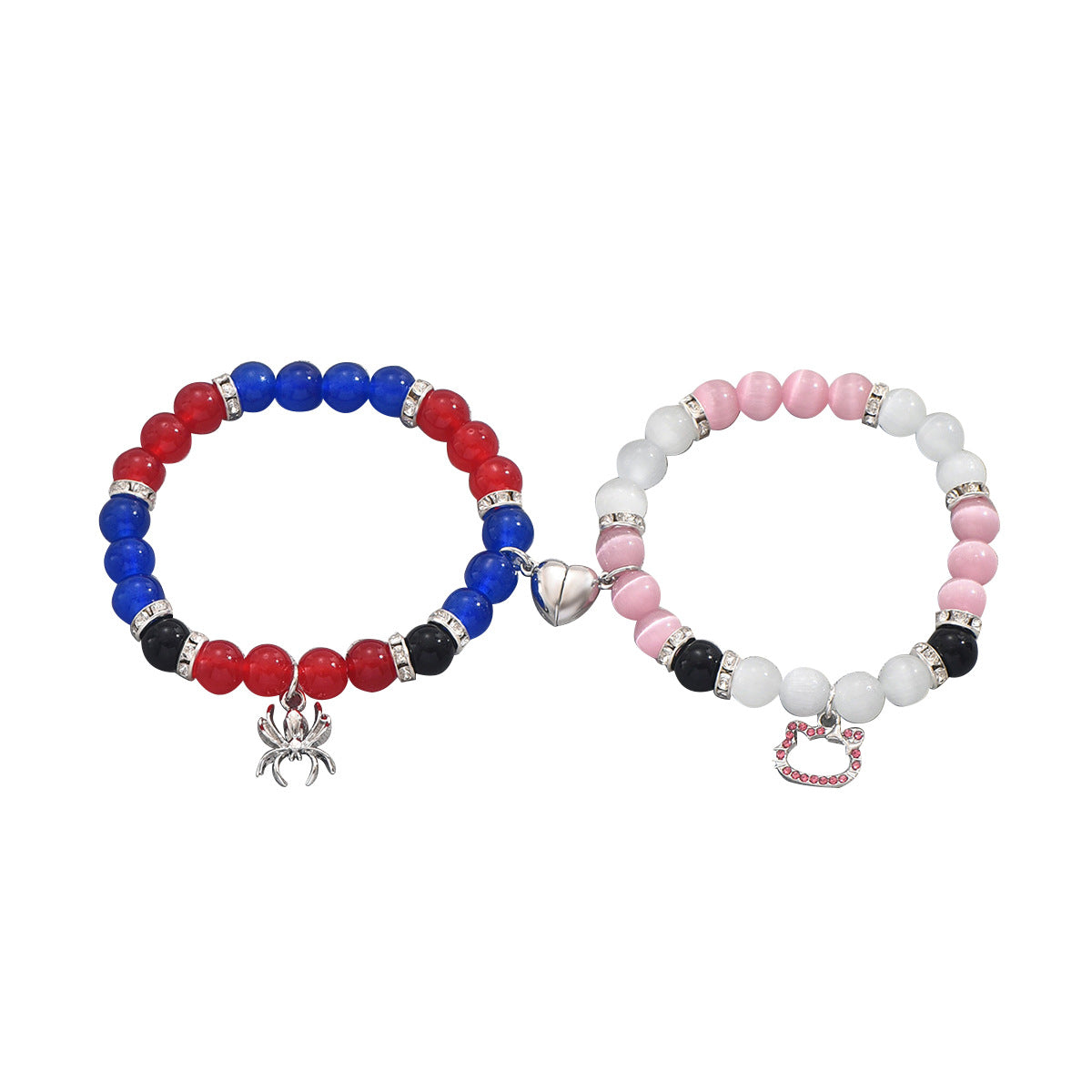 Set di bracciali a forma di gatto con strass e cuore, in vetro, accessorio di moda per uomo e donna