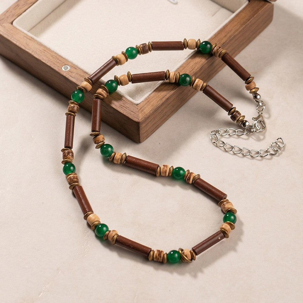 Bohemian Geometric Wood Bead Turquoise Short Necklace for Men