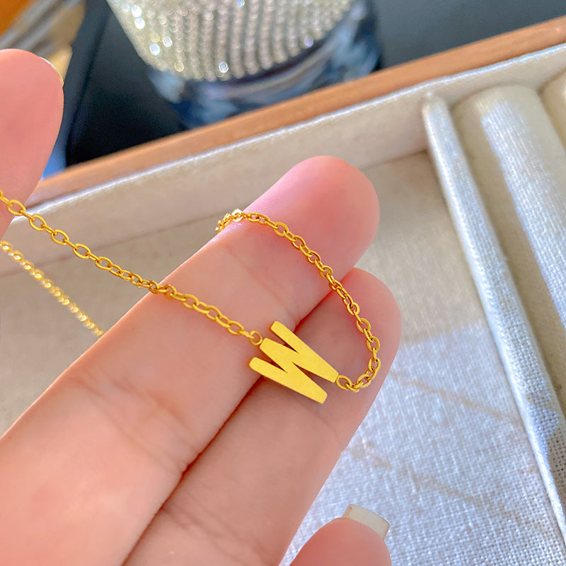 Minimalist Titanium Steel PVD Letter W Pendant Necklace