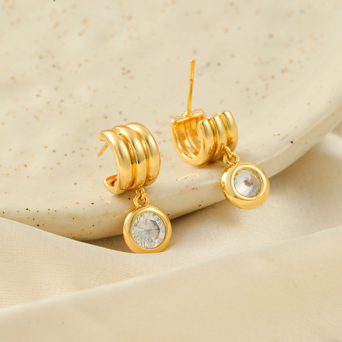 Luxury Geometric Round Stainless Steel PVD Micro Inlaid Cubic Zirconia Earrings for Women