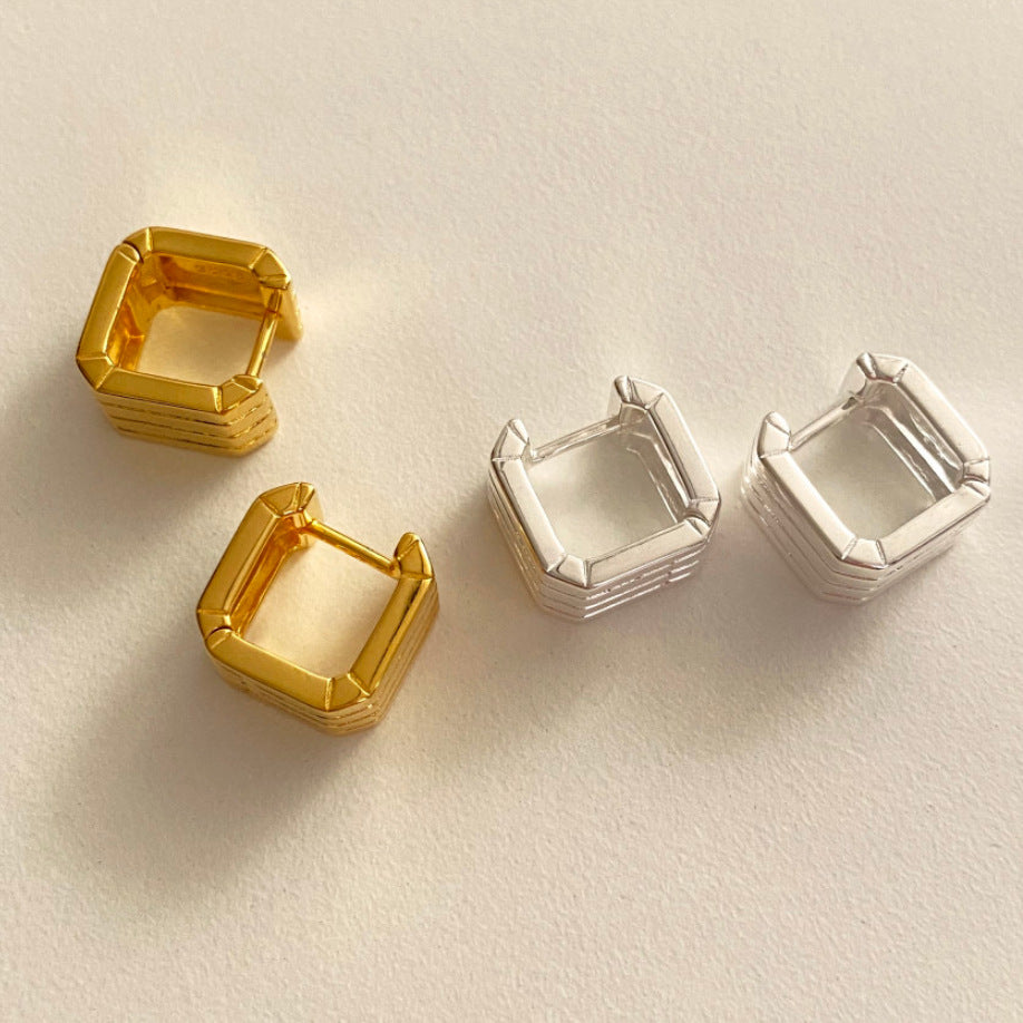 Pendientes de Botón Cuadrados Geométricos Minimalistas para Mujer de Plata de Ley 925 con Baño de Oro