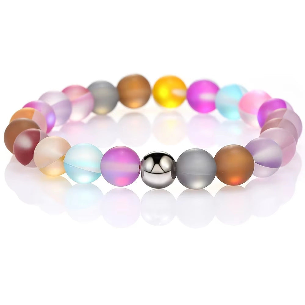 Colorful Moonstone Round Beaded Stretch Bracelet 8mm Unisex Handmade Jewelry