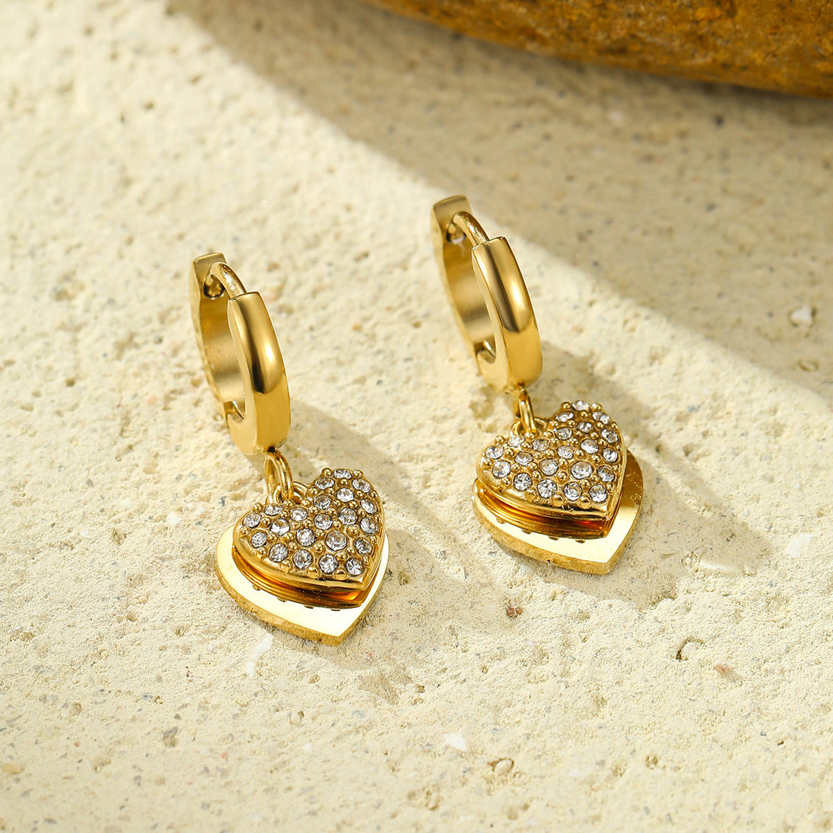 Fashionable Heart-Shaped Stainless Steel Earrings with Micro-Paved Zirconia for Women