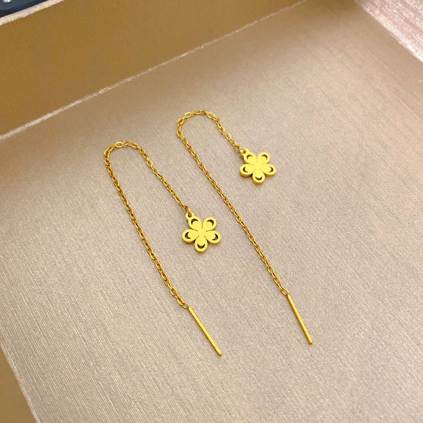 Minimalist Elegant Floral Titanium Steel Drop Earrings for Women