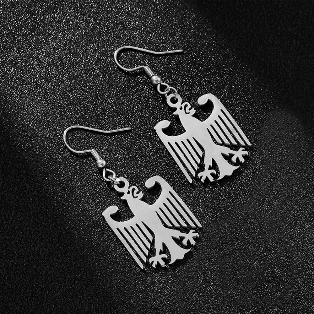 Pendientes de aro de acero inoxidable con forma de águila de estilo lujoso y acabado chapado para hombres y mujeres