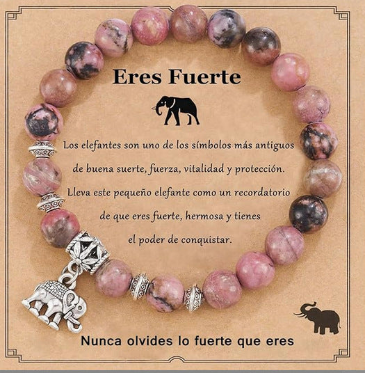 8mm Natural Stone Charm Bar Bracelet with Elephant Amethyst Amazonite Rose Quartz Fluorite Unisex Handmade Jewelry