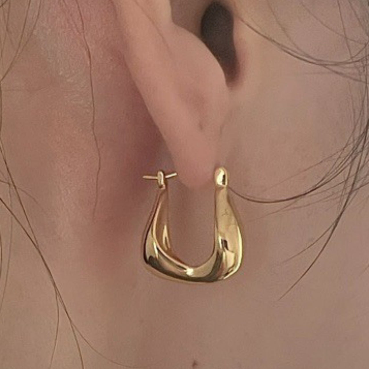 Minimalist Sweet 925 Sterling Silver Geometric U-Shaped Hoop Earrings Gold Plated