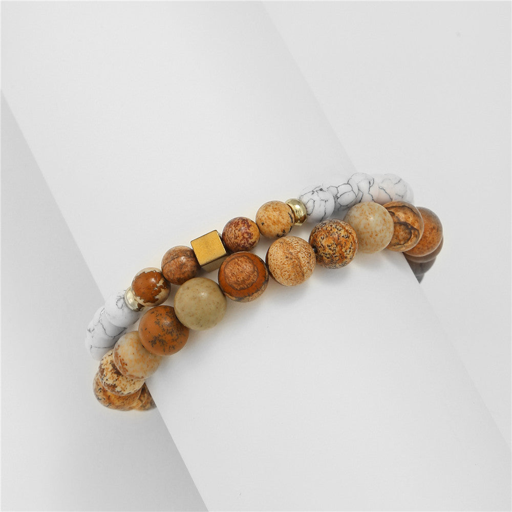 Handmade Geometric Round Synthetic Stone Beaded Bracelet Set for Unisex
