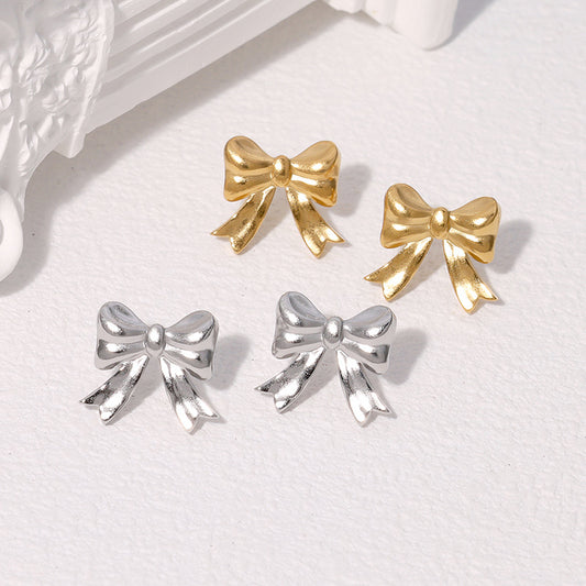 Minimalist Bow-Shaped Stainless Steel Stud Earrings for Women with Plated Finish, Lightweight and Fade-Resistant