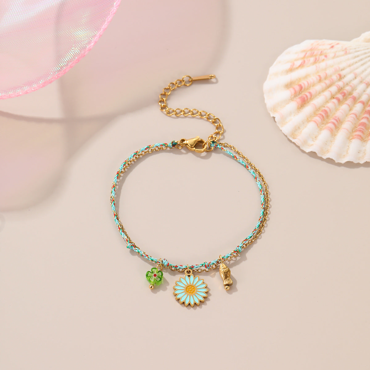 Fashionable Daisy Flower Shaped Stainless Steel Braided Bracelet for Women with Plating Finish