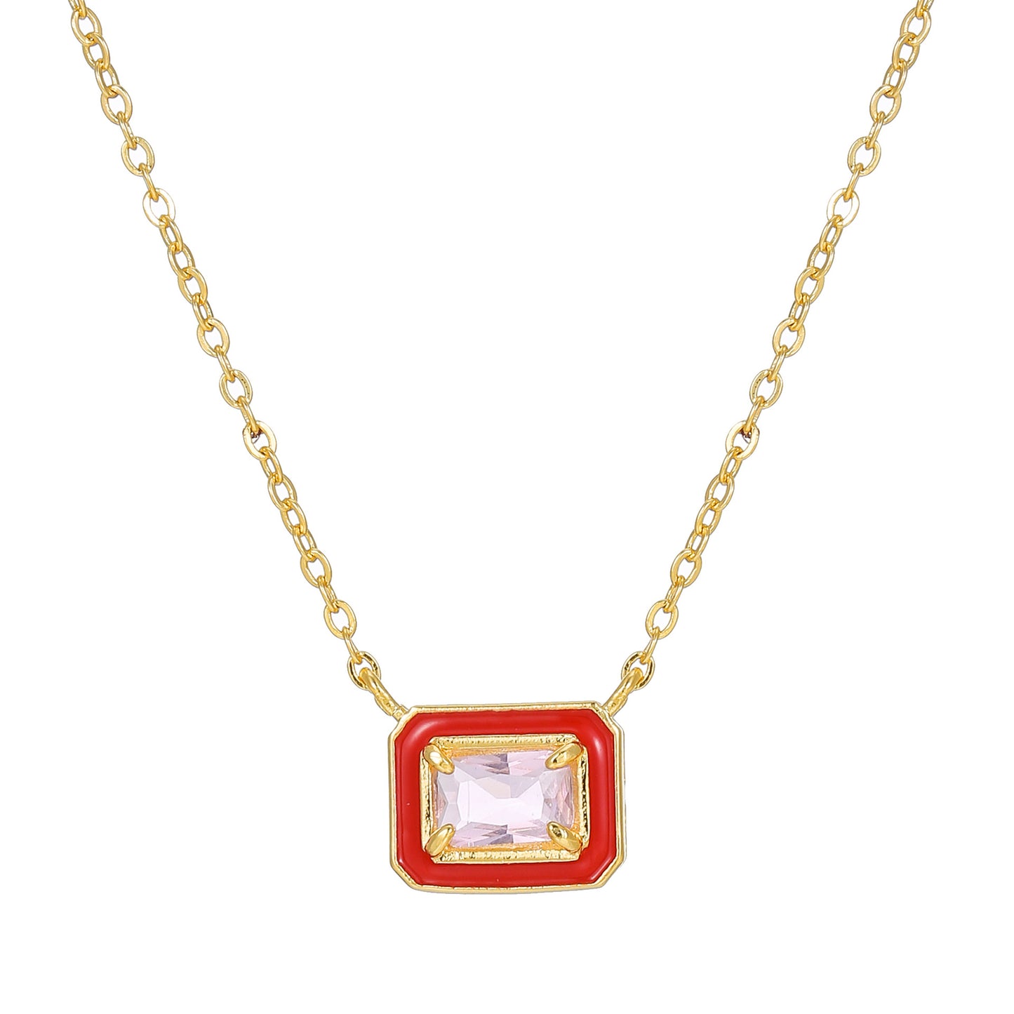 Macaron Candy Color Square Geometric Drip Oil Cubic Zirconia Pendant Gold Plated Brass Necklace for Women