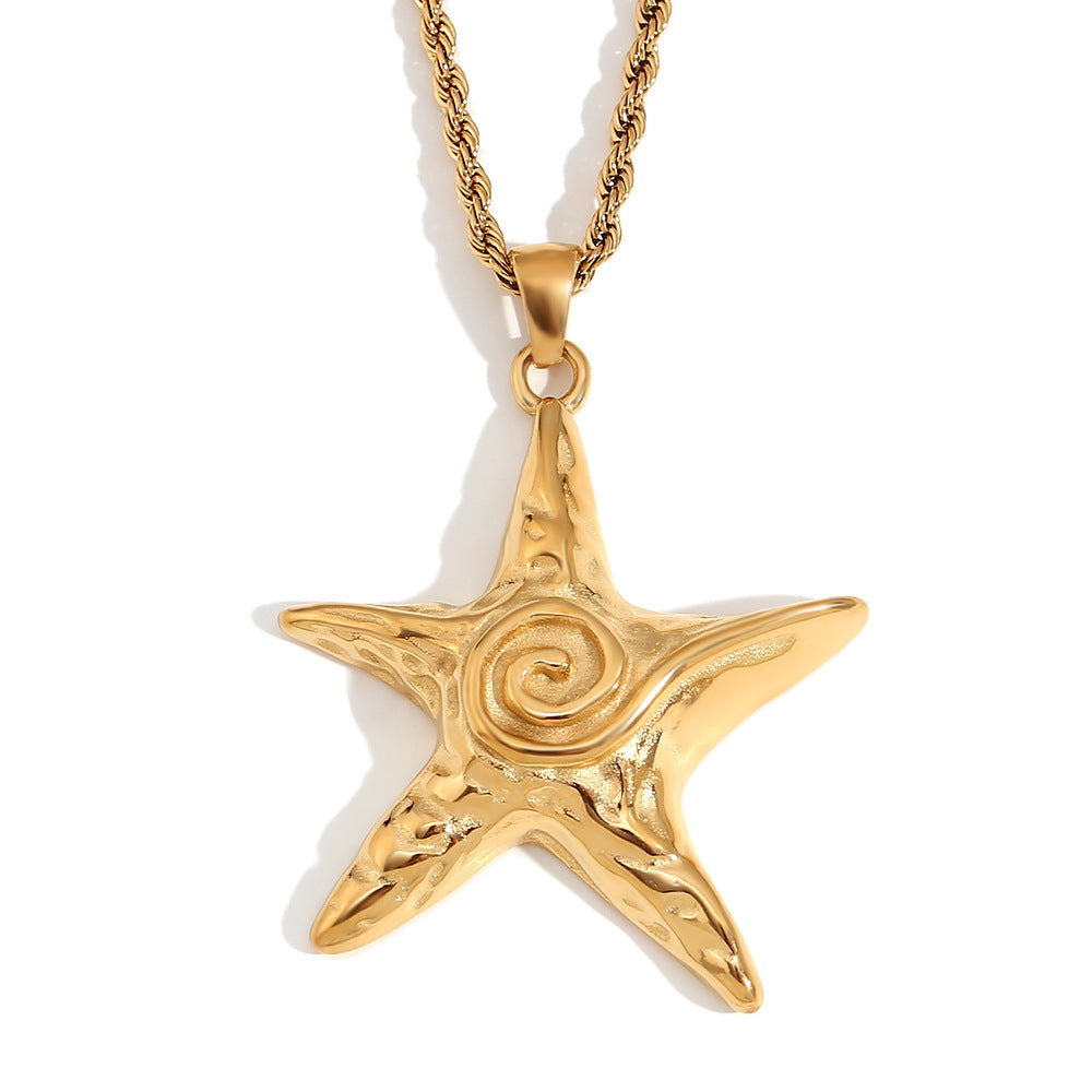 Vintage Star-Shaped Stainless Steel Necklace with 18K Gold Plating and Star Pendant for Women
