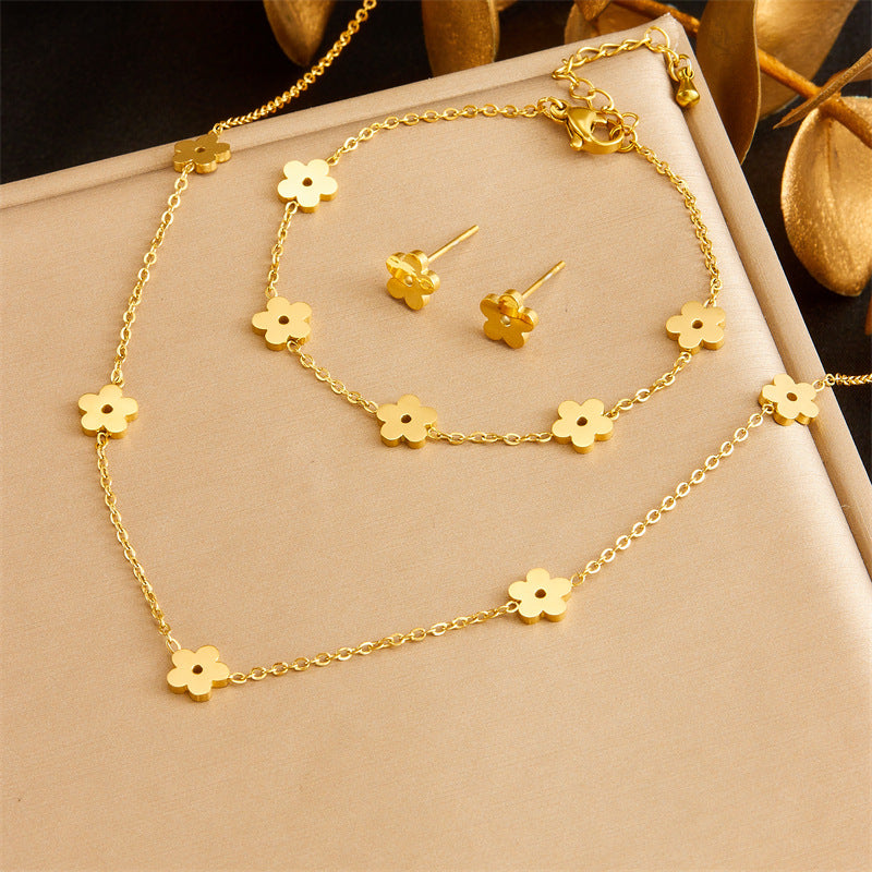 Minimalist Gold Plated Stainless Steel Heart Butterfly Teardrop Pearl Jewelry Set for Women