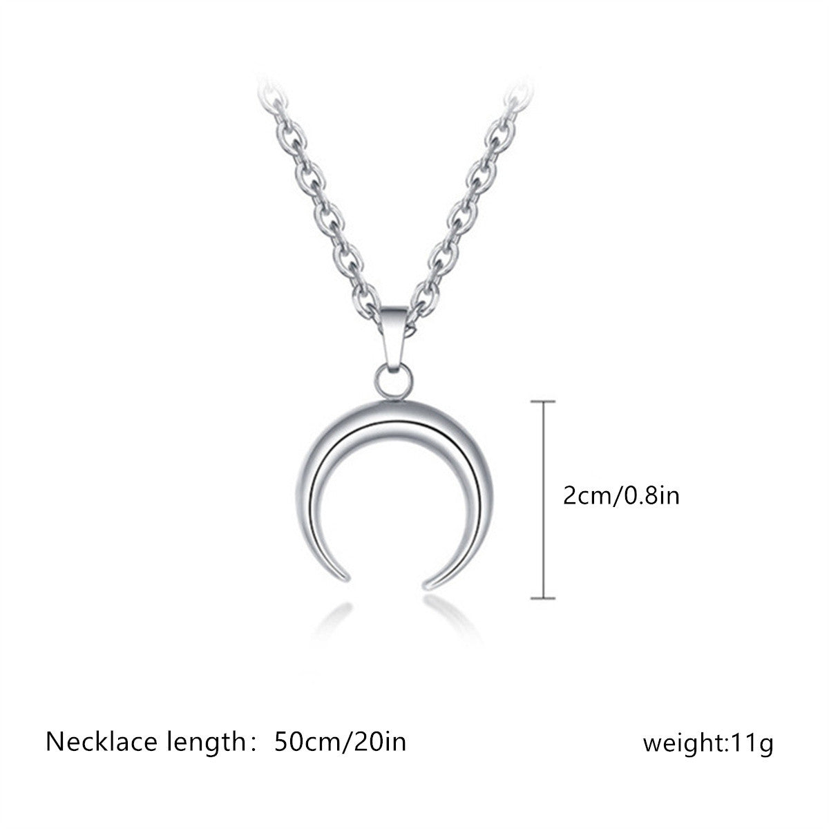 Natural Minimalist Crescent Moon Pendant Necklace in Stainless Steel with Polished Titanium Steel Charm on Adjustable Chain