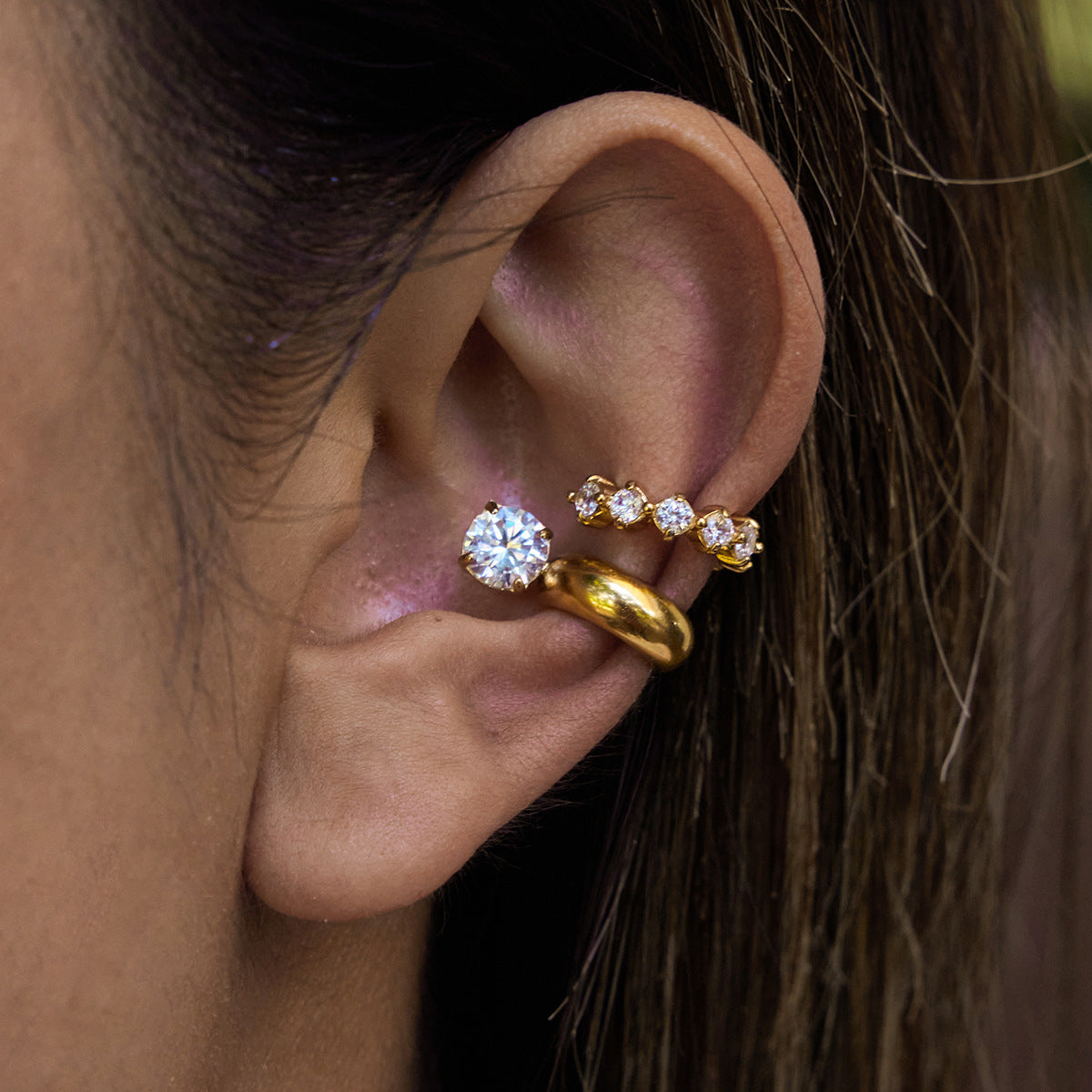 Elegant Geometric Round Stainless Steel Plated Cubic Zirconia Hoop Earrings for Women