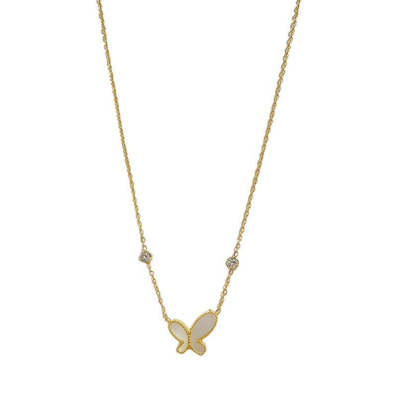 Sweet Minimalist 18K Gold Plated Butterfly Square Titanium Steel Necklace Snake Chain