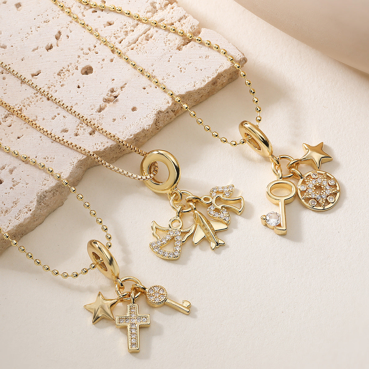 Minimalist Gold Plated Brass Cross Pendant Necklace with Micro-Inlay for Women