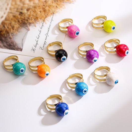 Anello da donna con Occhio di Allah regolabile alla moda, in rame con finitura smaltata e design geometrico