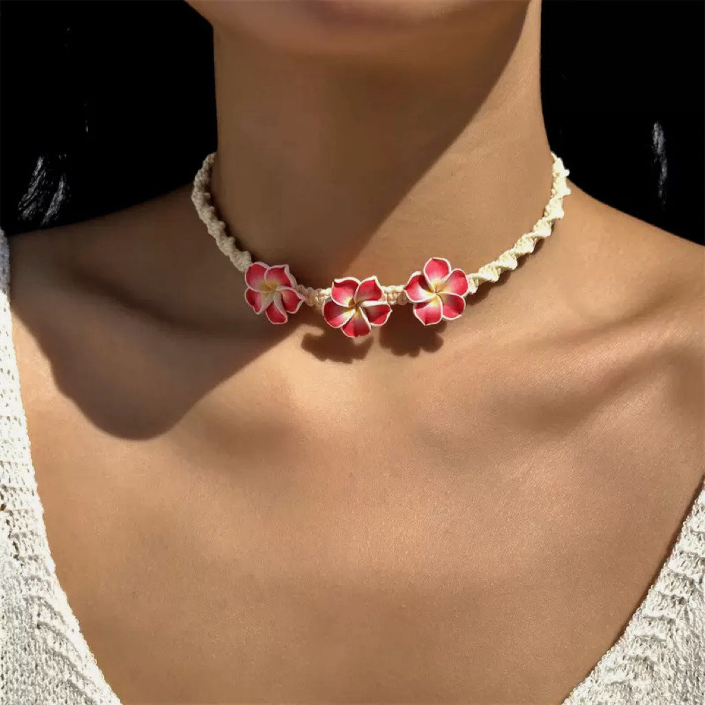 Elegante collar y pulsera de resina floral bohemia con cadena de cable para mujer