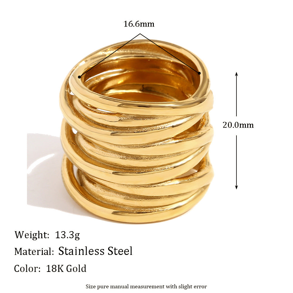 Anillo Envolvente Multicapa de Acero Inoxidable con Chapado de Oro de 18 Quilates, de Diseño Geométrico Minimalista e Inspiración Vintage para Mujer