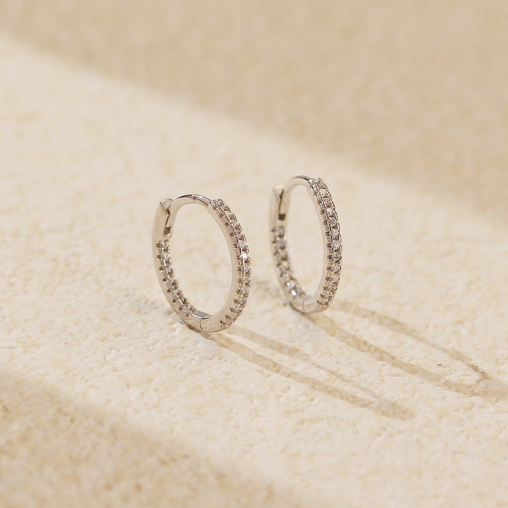 Eleganti orecchini a cerchio in argento sterling 925, placcati, con zirconi cubici rotondi geometrici e pavé