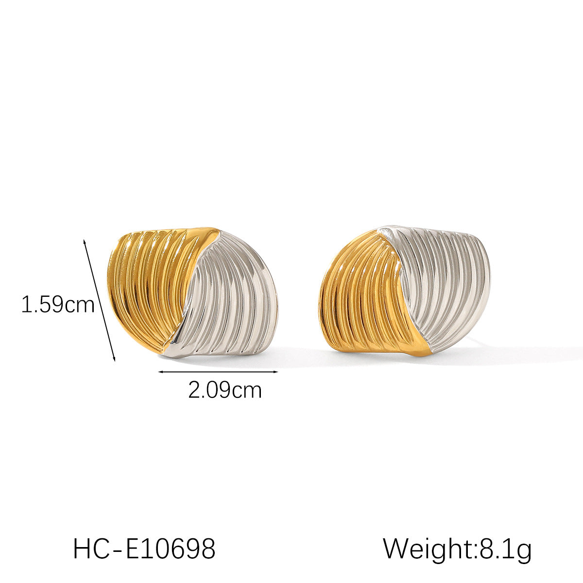 Orecchini a perno da donna in acciaio inossidabile con texture geometrica, placcatura in oro e argento e design a stella a cinque punte