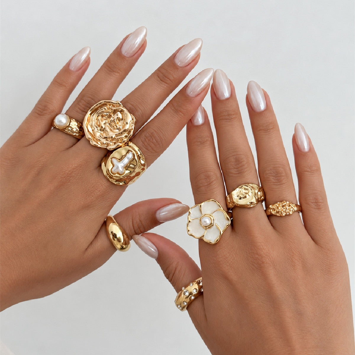 Exaggerated Floral Rhinestone Drip Oil Plated Zinc Alloy Ring for Women