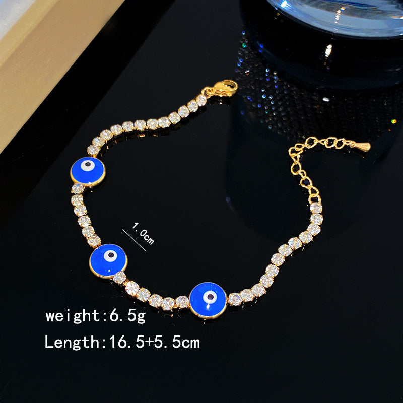 Sweet Streetwear Titanium Steel Plated Eye Cubic Zirconia Bracelet