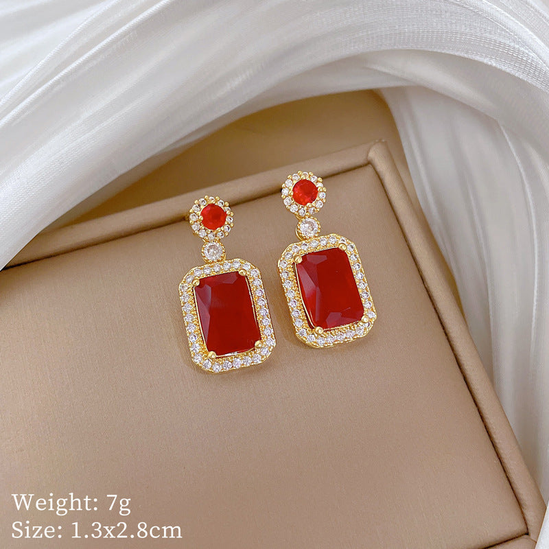 Sweet Elegant Geometric Micro-Inlaid Cubic Zirconia Plated Titanium Steel Necklace and Earring Set