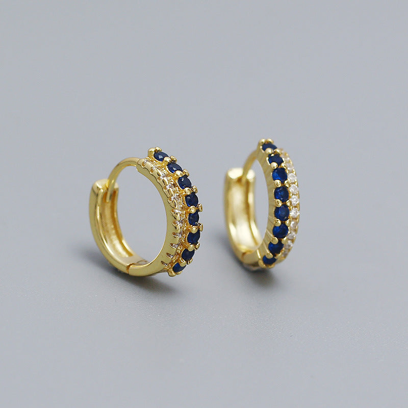 Pendientes trepadores geométricos de plata de ley S925 con circonitas y doble fila de incrustaciones de colores mezclados para mujer