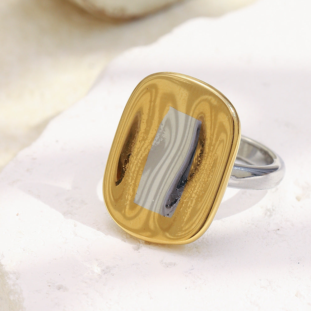Minimalist Geometric Stainless Steel Ring with 18K Gold Plating for Women Luxury Hand Jewelry