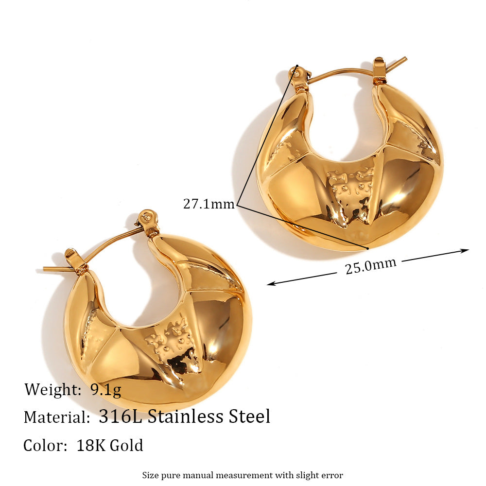 Fashionable Minimalist Geometric Hoop Earrings for Women Stainless Steel with 18K Gold Plating