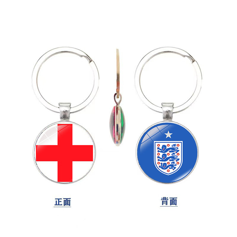 World Cup National Flag and Team Emblem Double-Sided Glass Keychain Pendant