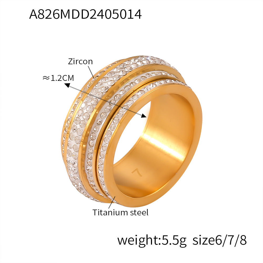 Luxury Geometric Heart Shaped Gold Plated Titanium Steel Ring with Freshwater Pearl and Gemstone Inlay for Women