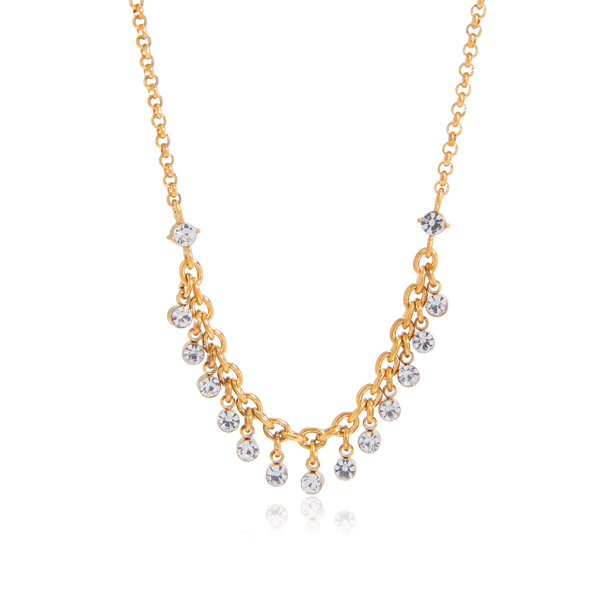 Minimalist 18K Gold Plated Geometric Stainless Steel Rhinestone Necklace for Women