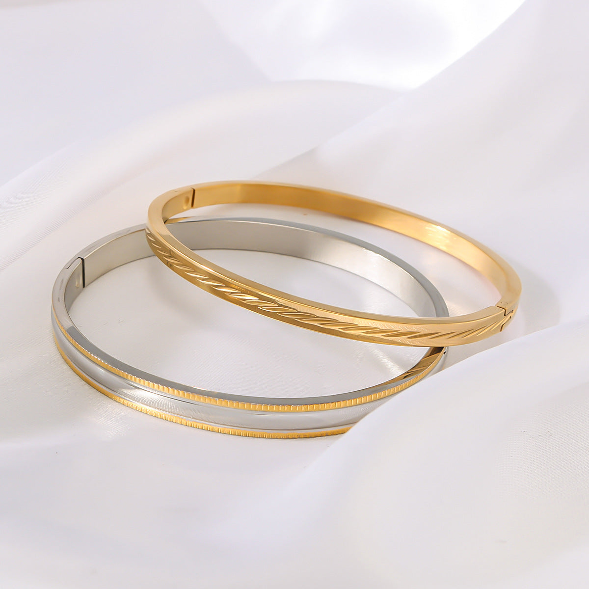 Minimalist Irregular Texture Stainless Steel Bracelet for Women with Plated Finish