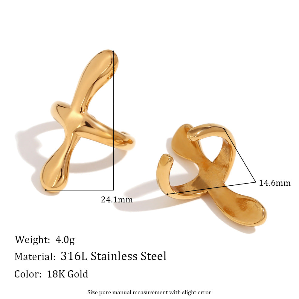 Orecchini a croce minimalisti da donna in acciaio inossidabile con placcatura in oro 18 carati, forma geometrica, a clip