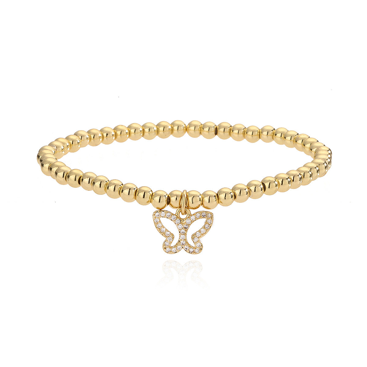Elegant Butterfly-Shaped Copper Bracelet with Gold Plating and Zircon Inlay for Women