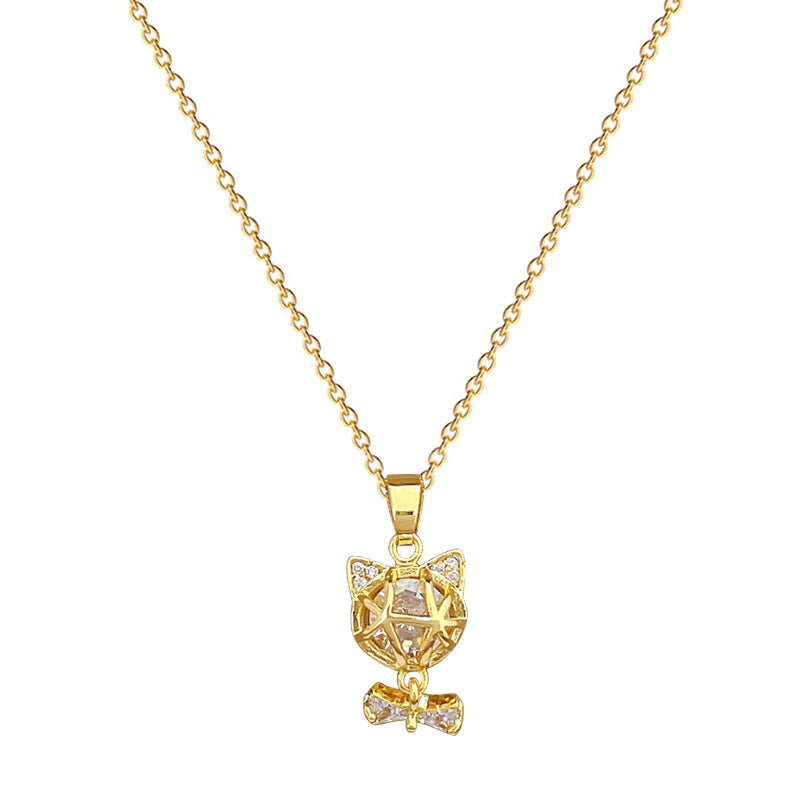Sweet Elegant Geometric Rhinestone Plated Titanium Steel Necklace and Earring Set for Women