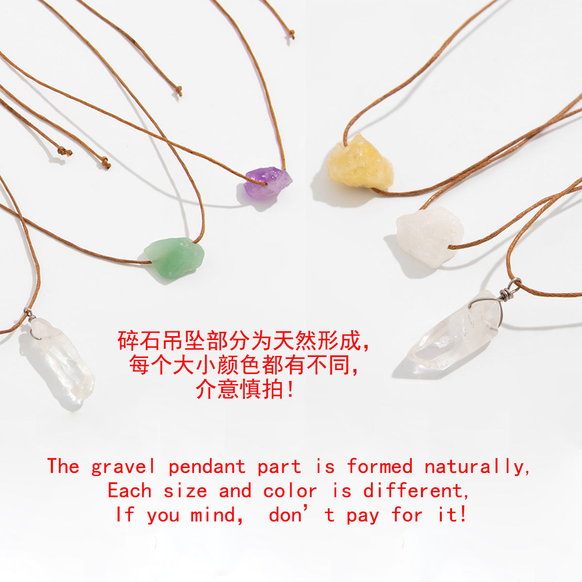 Collana con Ciondolo a Nappa Irregolare Asimmetrica con Pietre Naturali e Accenti di Cristallo su Cordino Cerato Intrecciato Regolabile per Creare Strati